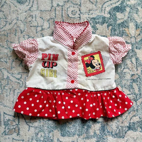 VINTAGE 1984 Disney Babies Minnie Mouse Pin Up Girl Shirt Costume Newborn-6M - Picture 1 of 8